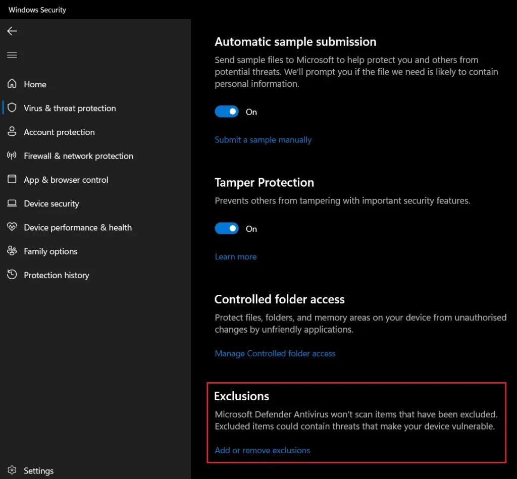 Configuring Windows Defender screenshot 3