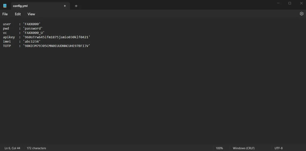 Finvasia config file